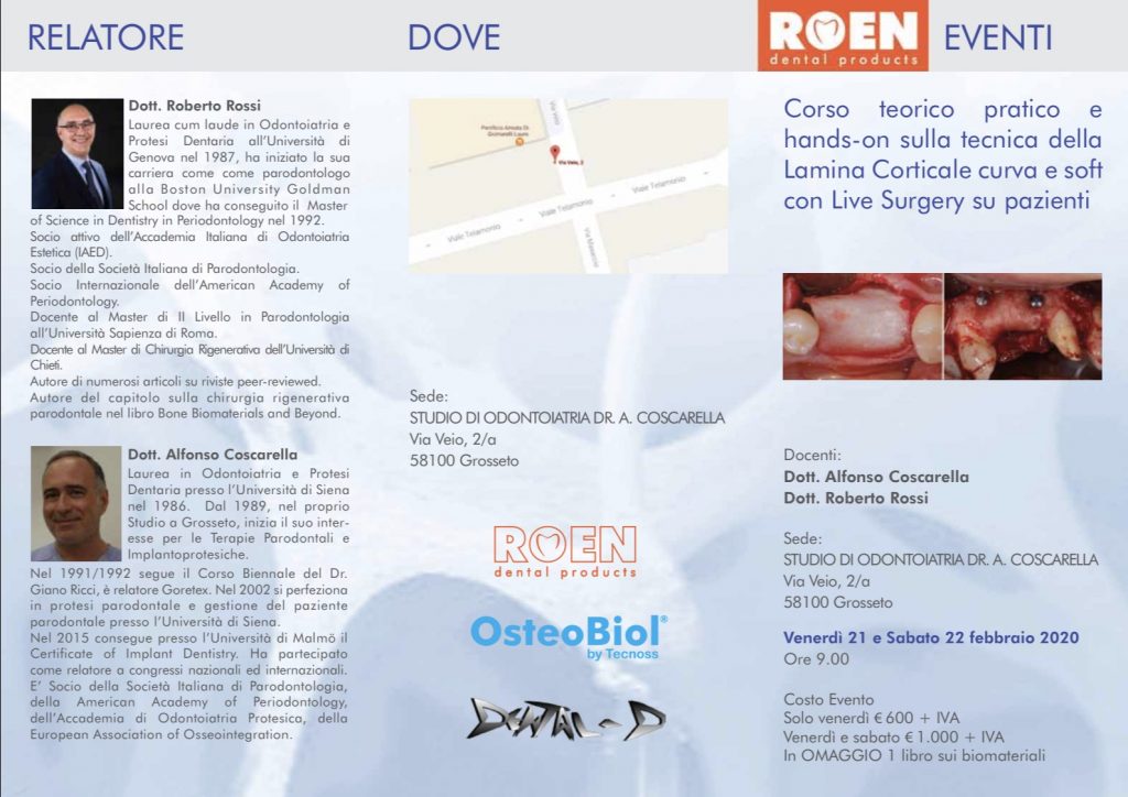 Corso teorico pratico e hands on sulla tecnica della lamina corticale curva e soft con live surgery su pazienti