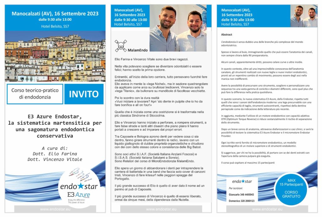 E3 Azure Endostar. Workshop Teorico Prartico di Endodonzia