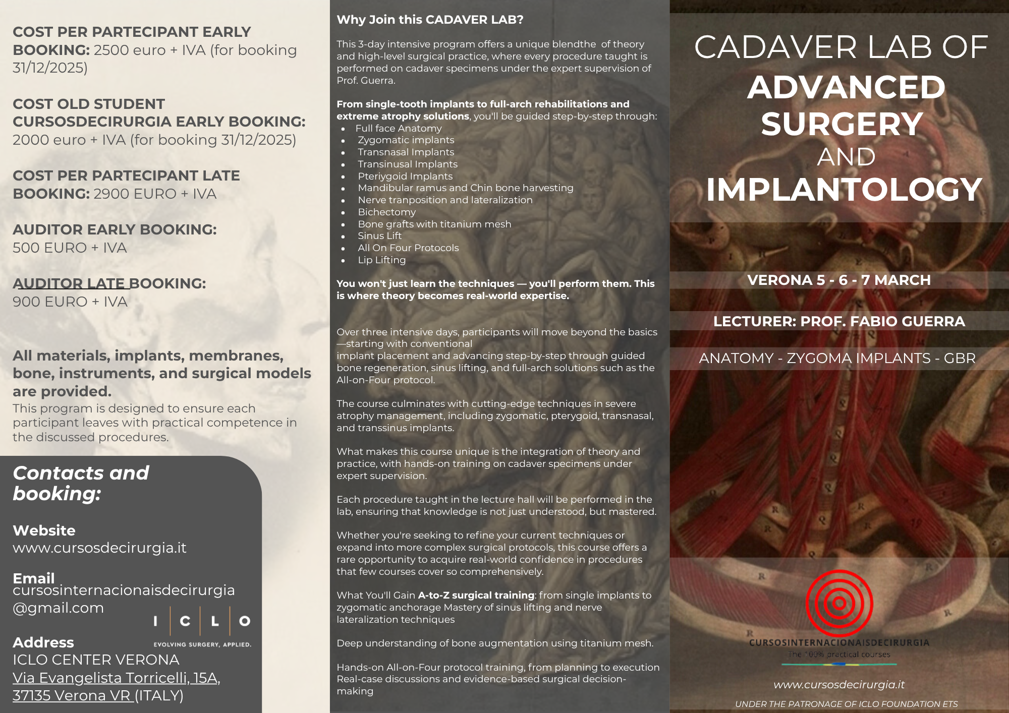 CADAVER LAB of ZYGOMA – GBR – ADVANCED SURGERY –  VERONA 5-6-7 MARCH