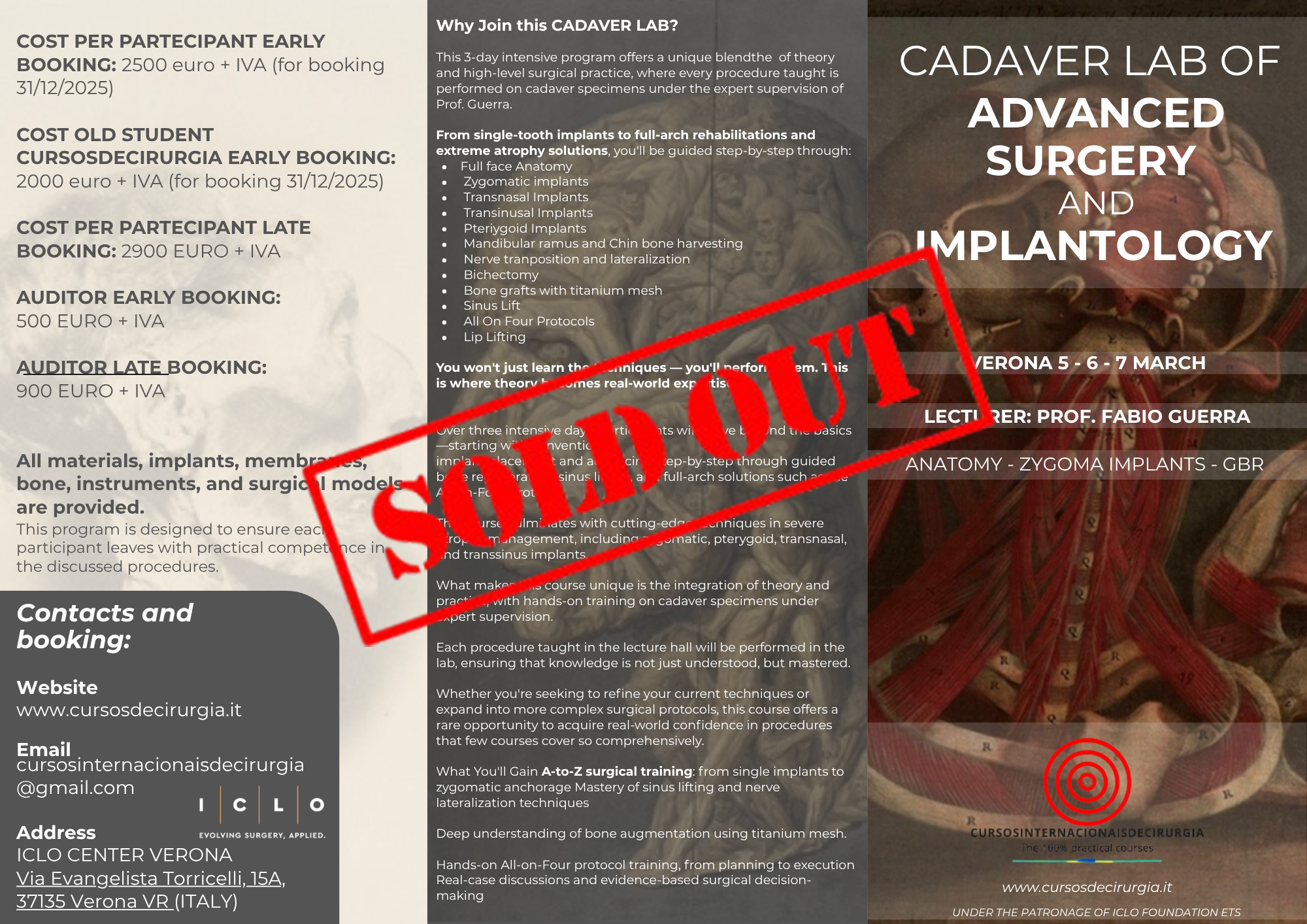 CADAVER LAB of ZYGOMA – GBR – ADVANCED SURGERY –  VERONA 5-6-7 MARCH