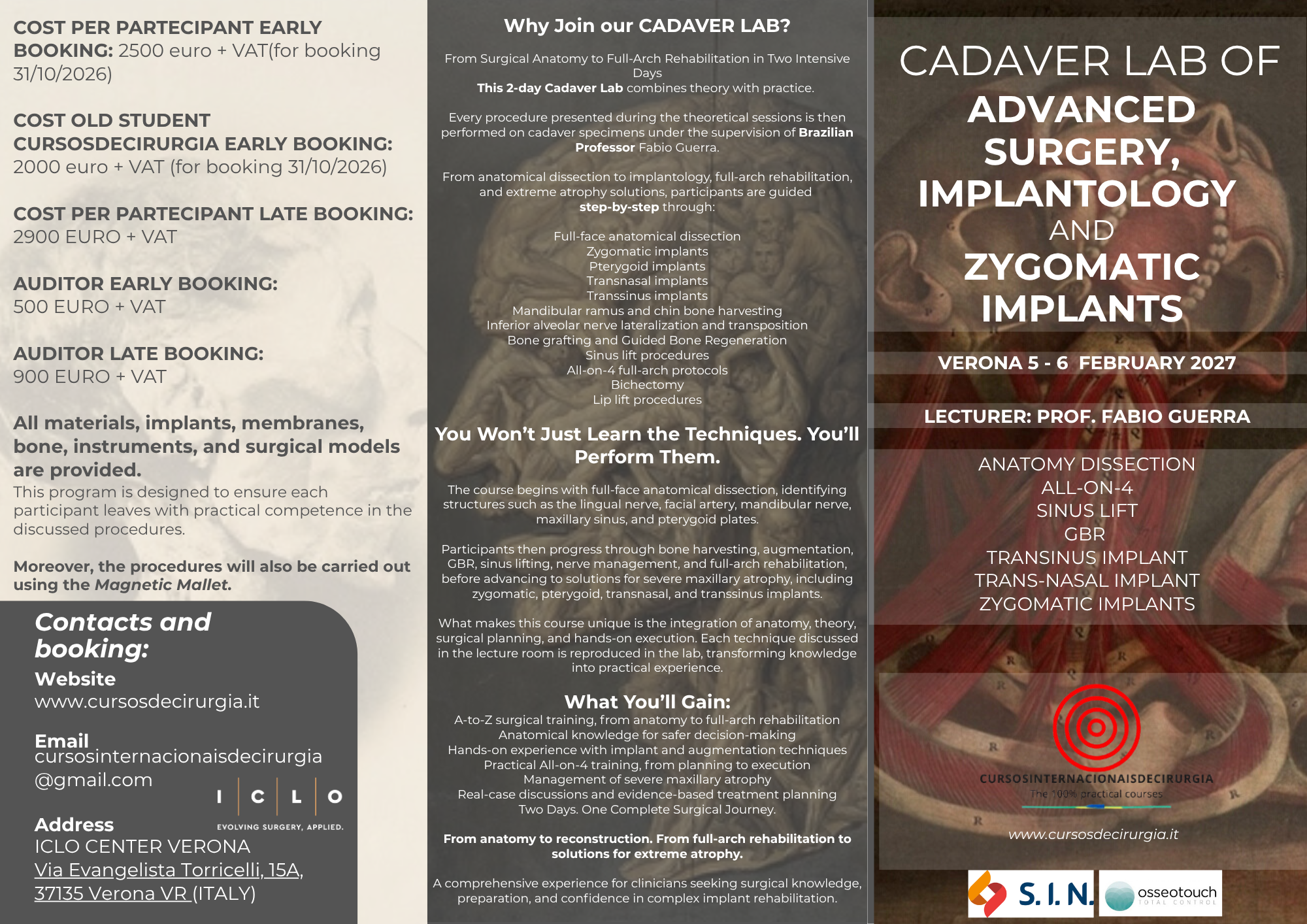MASTER CLASS  OF ADVANCED IMPLANTOLGY AND ZYGOMA – CADAVER LAB -Verona